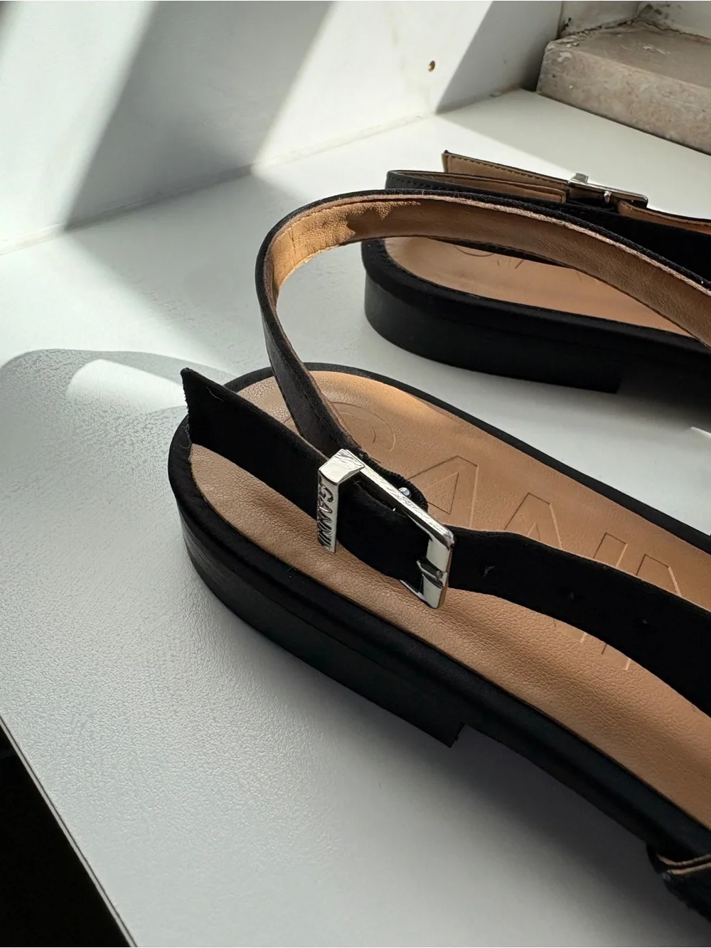 NWT Ganni Black Bow-Accent Slingback Flats